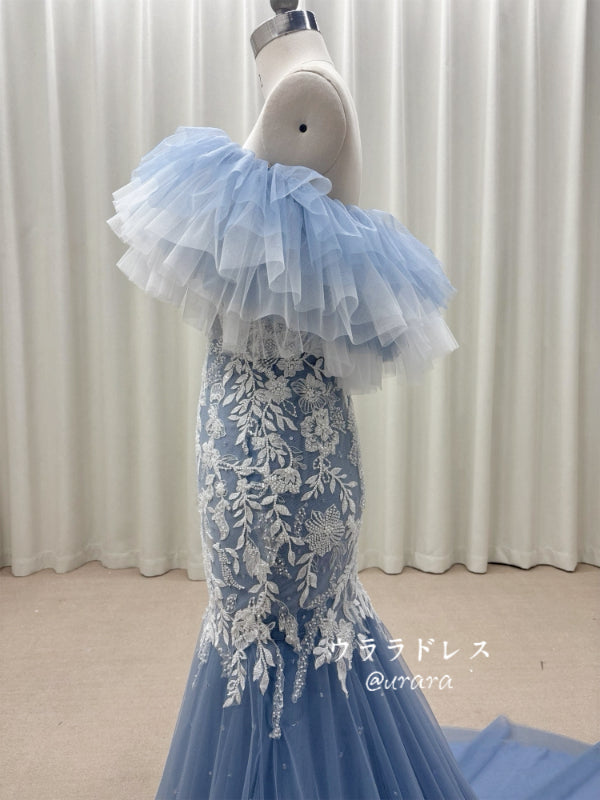 ブルーフリルマーメイド｜刺繍レース×チュールドレ