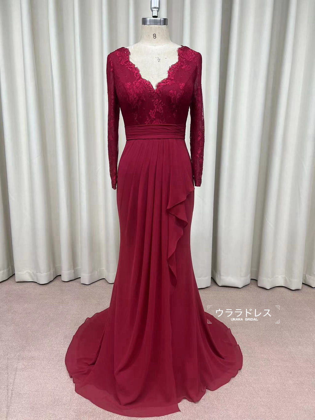 Vネックレース ロングドレス｜フォーマル・母親ドレス・パーティー用 フルオーダー