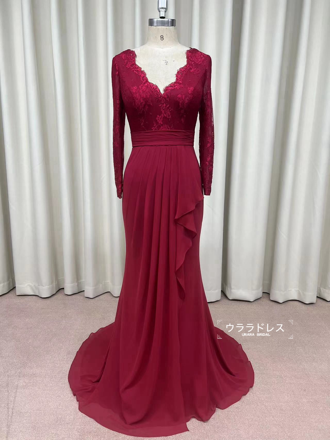 Vネックレース ロングドレス｜フォーマル・母親ドレス・パーティー用 フルオーダー