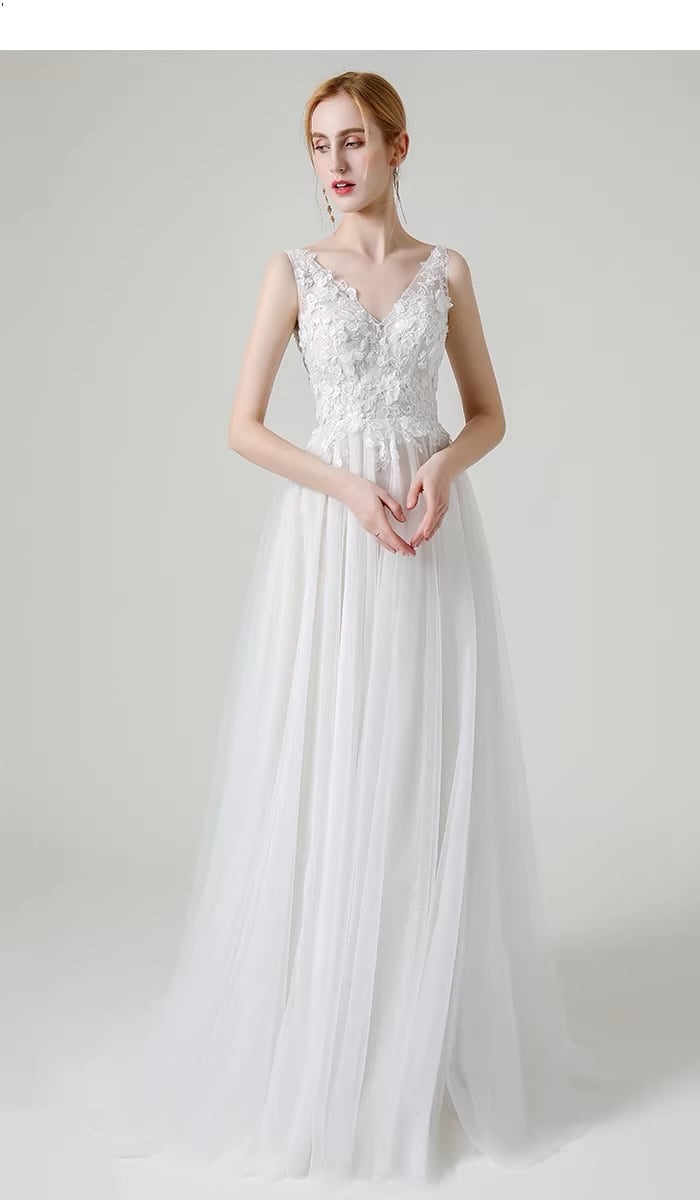 美背デザイン レースドレス 花嫁 ウェディング Vネック
