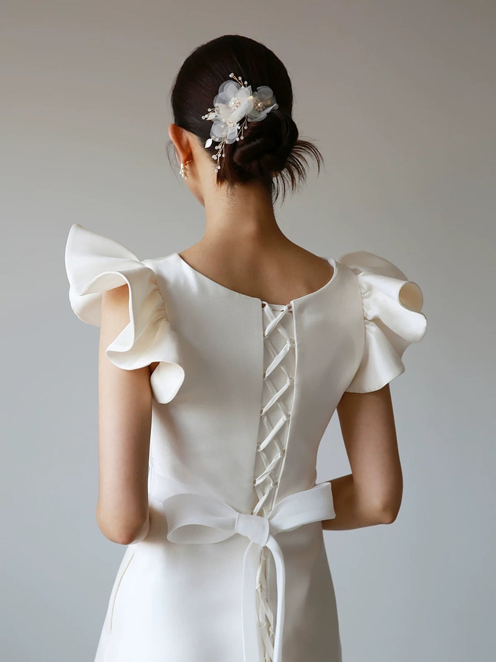 オーガンジーフラワーとパール風ビーズのブライダルヘッドドレス｜花嫁ヘアアクセサリー｜前撮り・結婚式