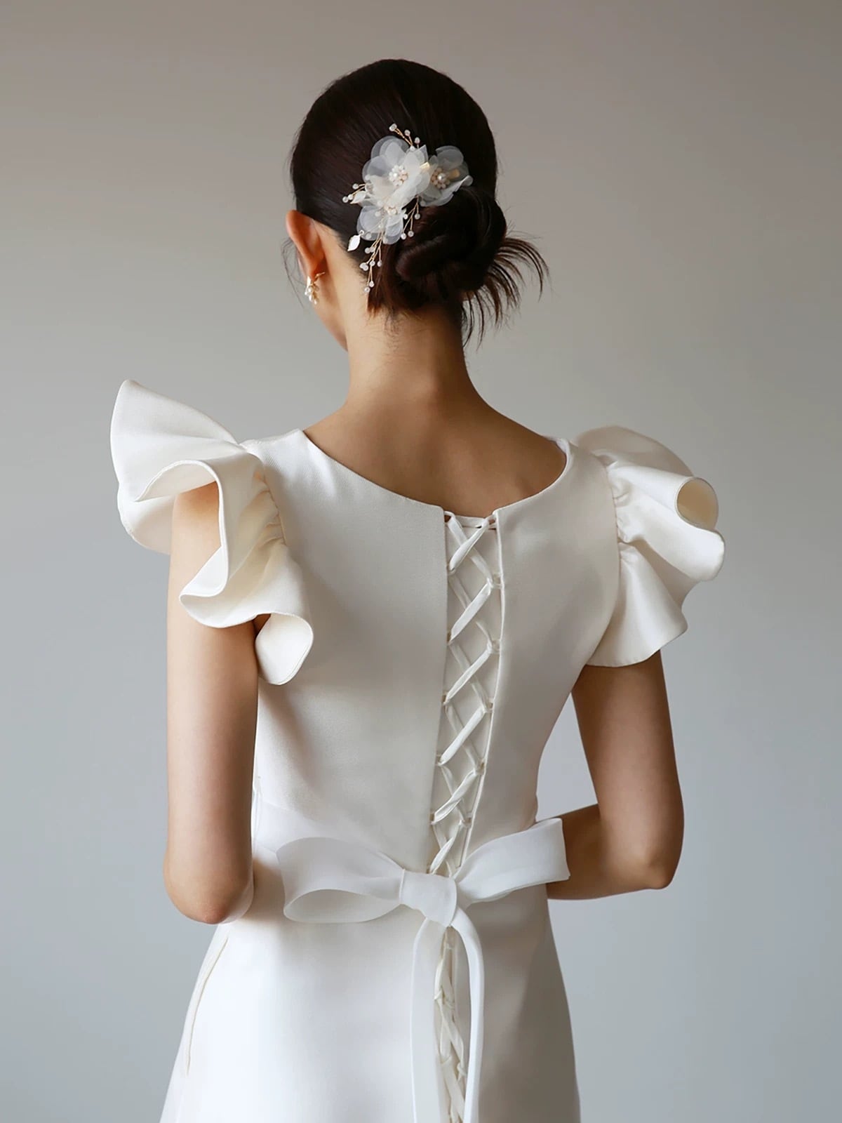 オーガンジーフラワーとパール風ビーズのブライダルヘッドドレス｜花嫁ヘアアクセサリー｜前撮り・結婚式