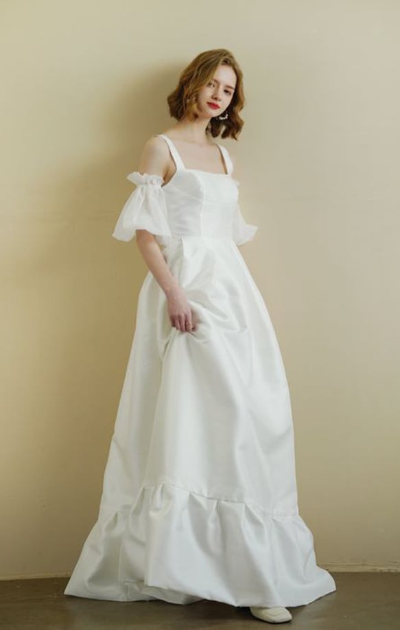 2 Way パフスリーブ　オーガンジー　ウェディングドレス　2次会　前撮り