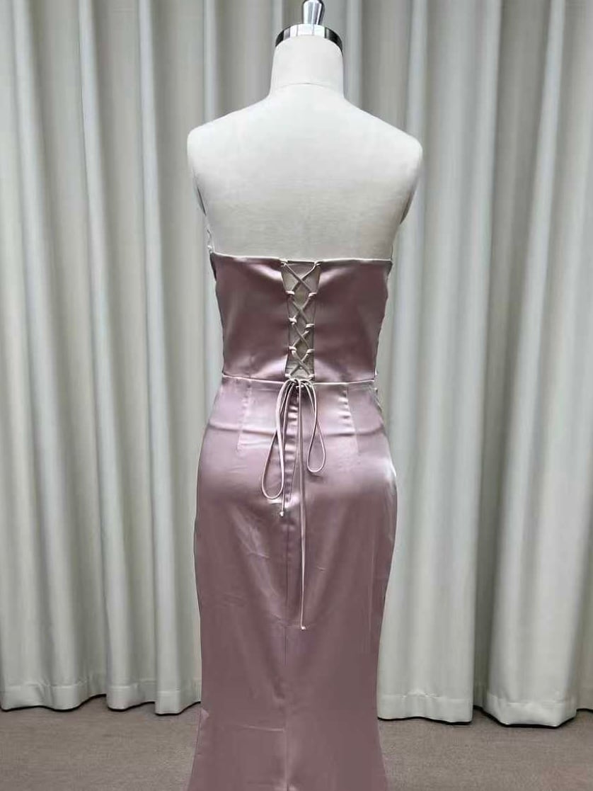 サテン マーメイドドレス｜サイズ・色変更可 シンプル上品 ロングドレス 結婚式・前撮り