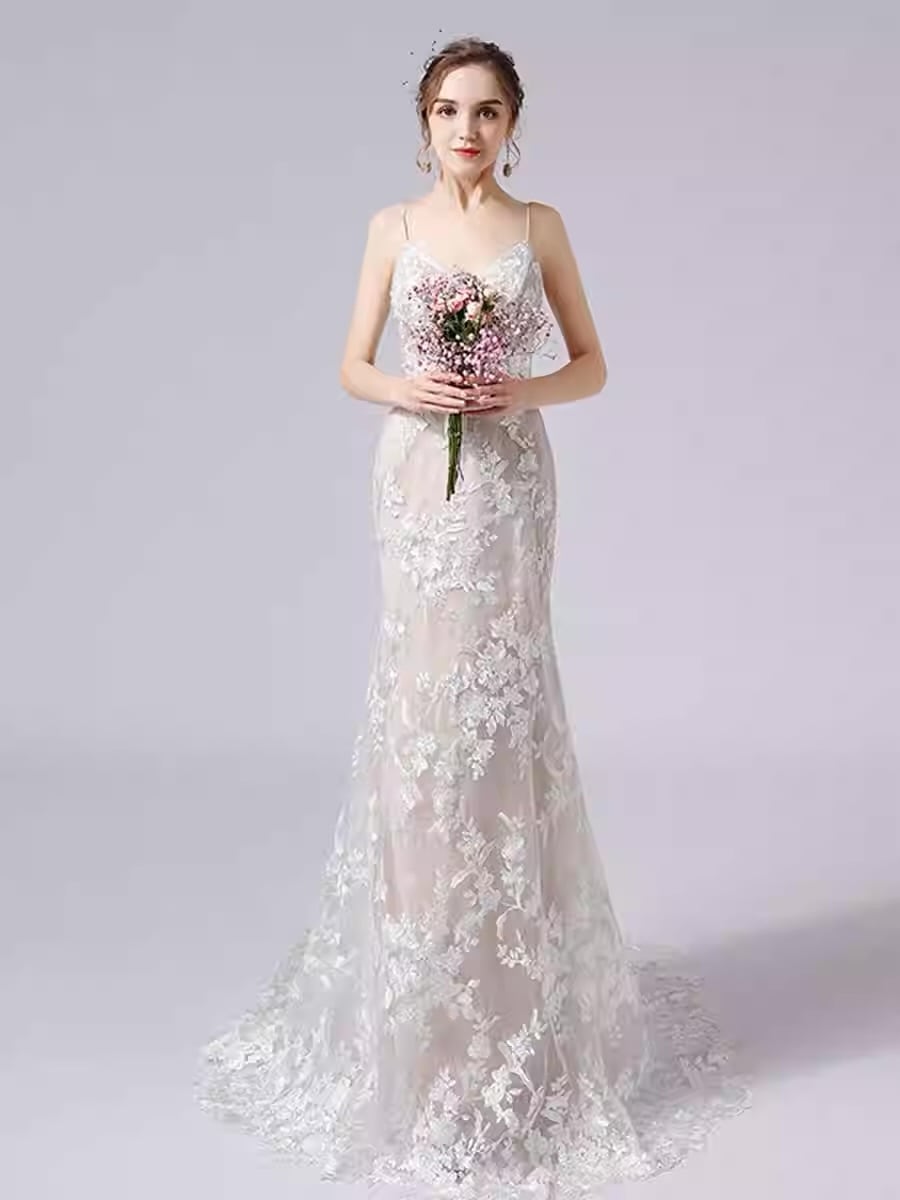 フォトウェディング ナチュラルドレス レース 花嫁 ロング丈