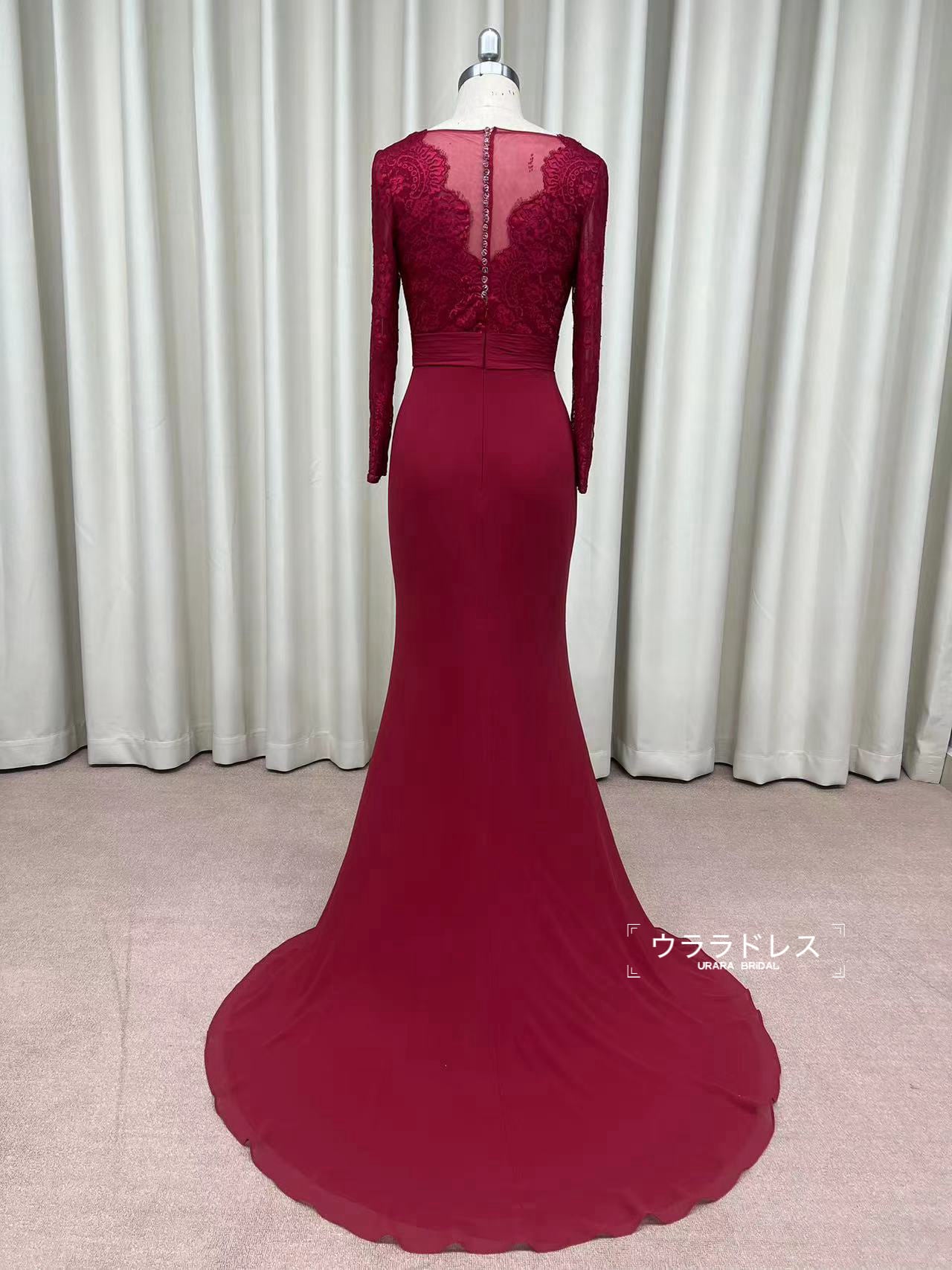 Vネックレース ロングドレス｜フォーマル・母親ドレス・パーティー用 フルオーダー