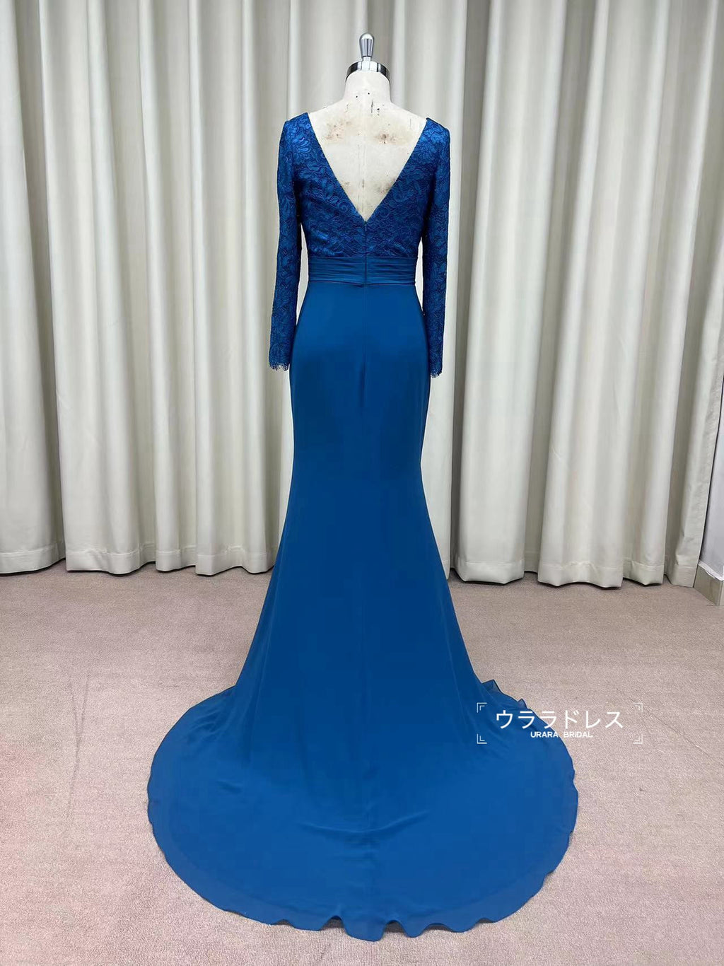 Vネックレース ロングドレス｜フォーマル・母親ドレス・パーティー用 フルオーダー