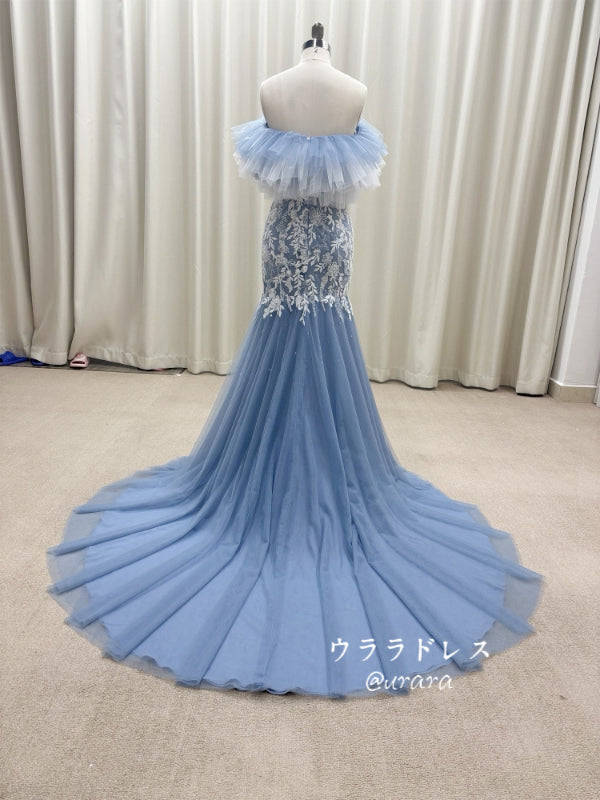 ブルーフリルマーメイド｜刺繍レース×チュールドレ