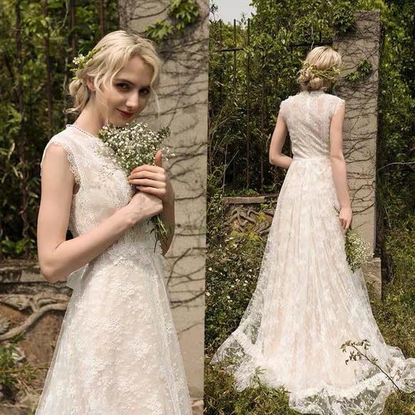 ノースリーブ 花柄レース ウエディングドレス フォト 前撮り