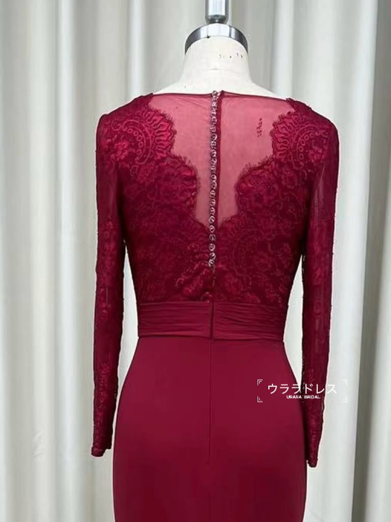 Vネックレース ロングドレス｜フォーマル・母親ドレス・パーティー用 フルオーダー