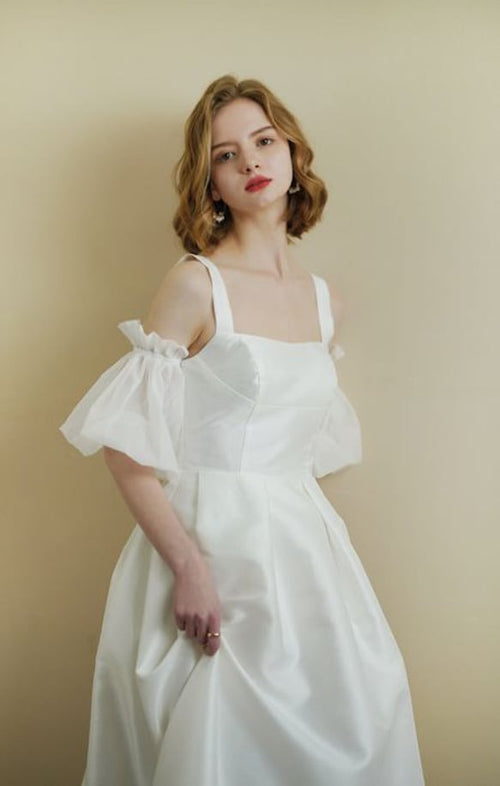 2 Way パフスリーブ　オーガンジー　ウェディングドレス　2次会　前撮り