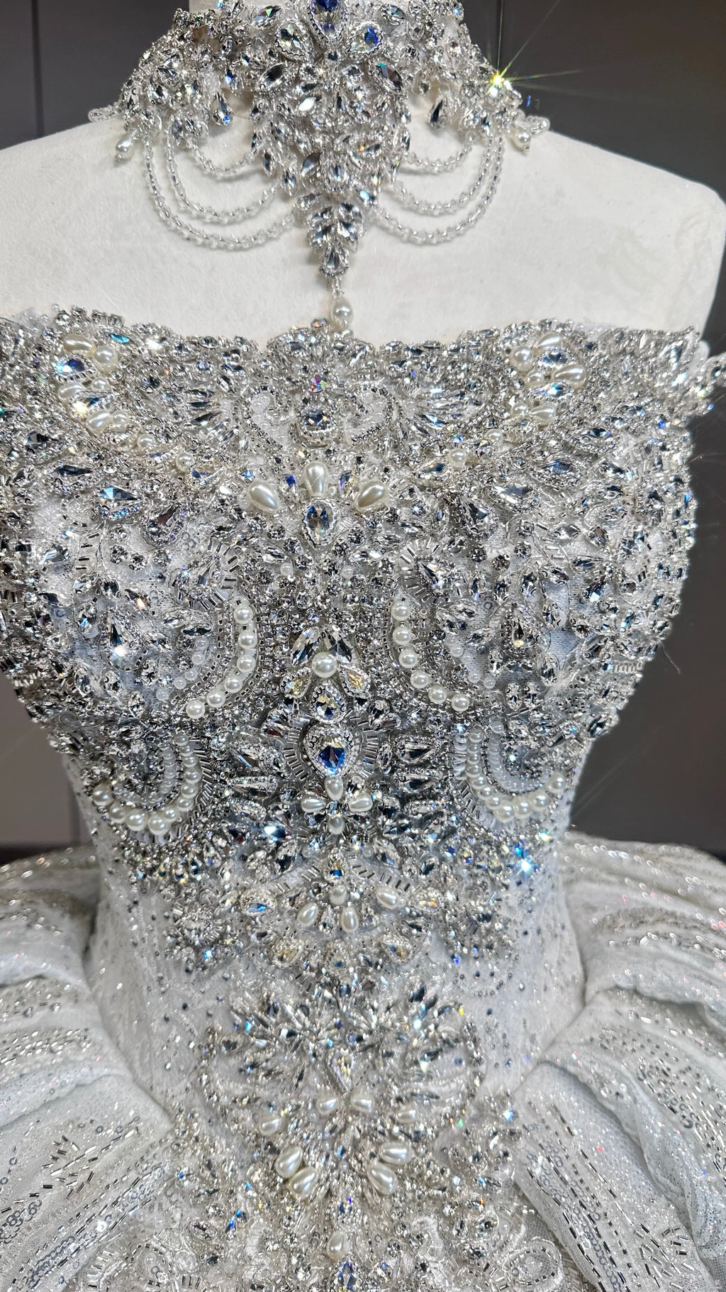 豪华刺繍プリンセスライン ウェディングドレス ロングトレーン ベール付き