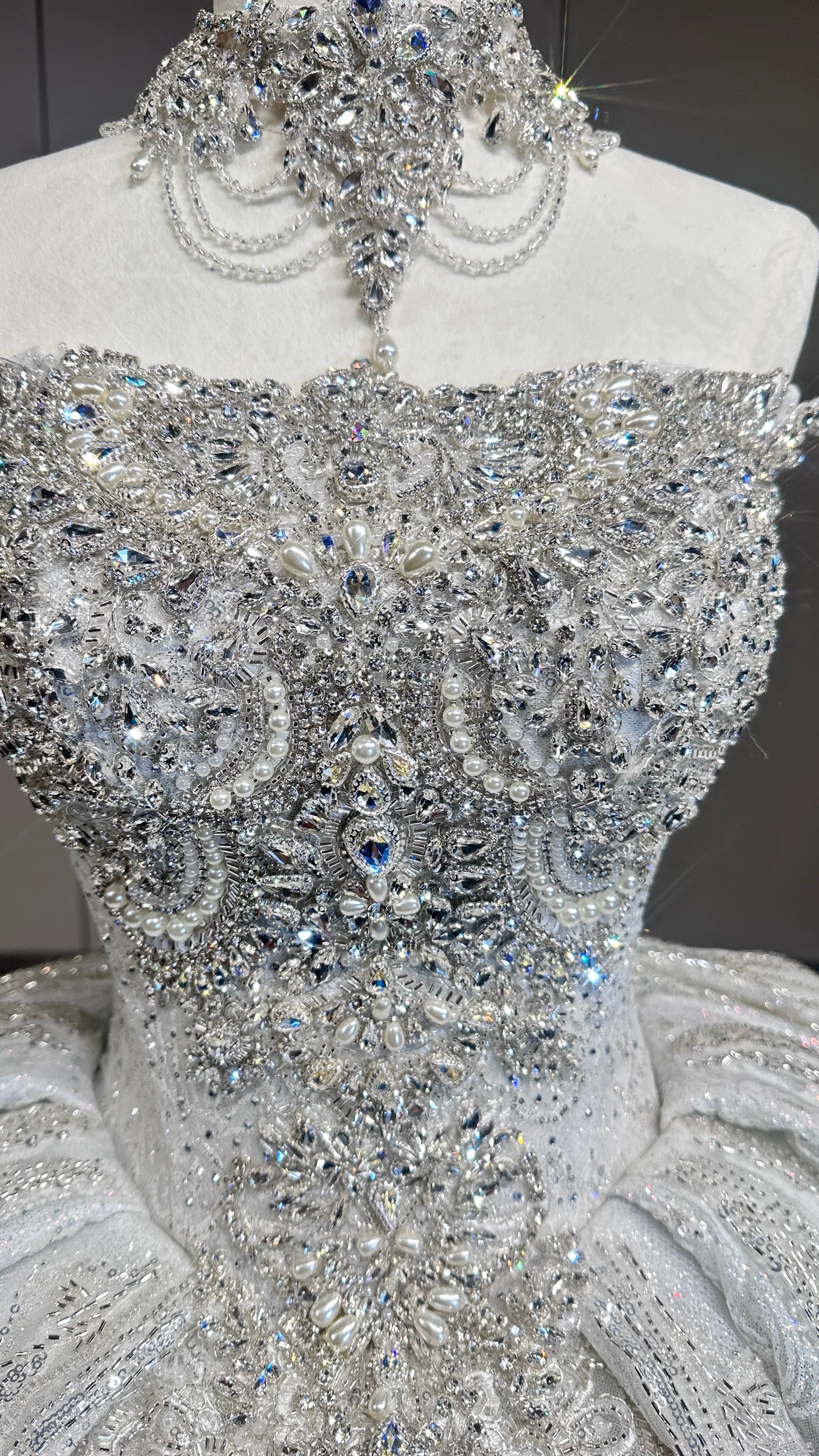 豪华刺繍プリンセスライン ウェディングドレス ロングトレーン ベール付き
