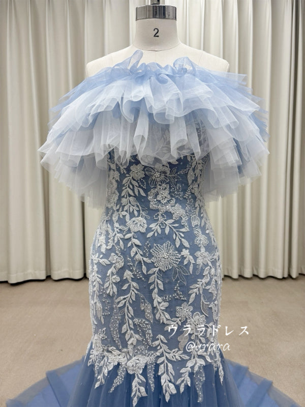 ブルーフリルマーメイド｜刺繍レース×チュールドレ