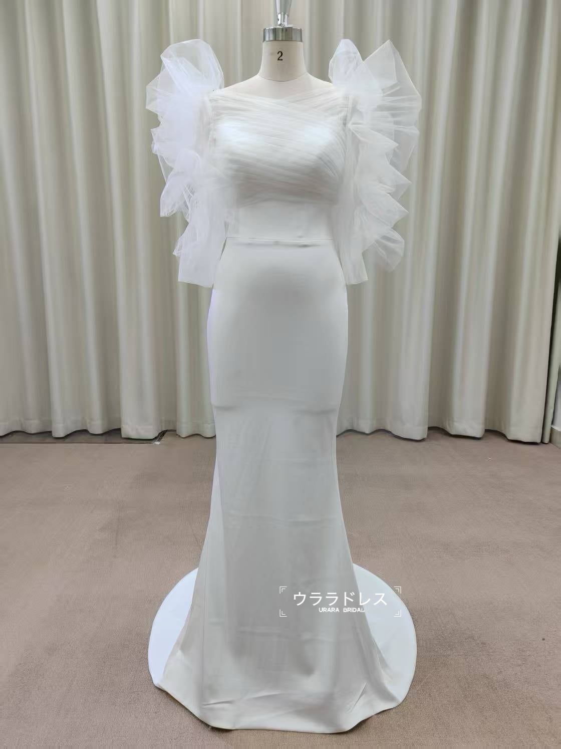 チュール袖 マーメイドライン ウェディングドレス｜大人花嫁・フォトウェディング