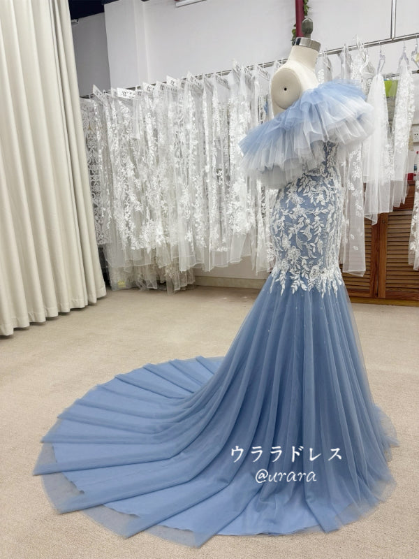 ブルーフリルマーメイド｜刺繍レース×チュールドレ