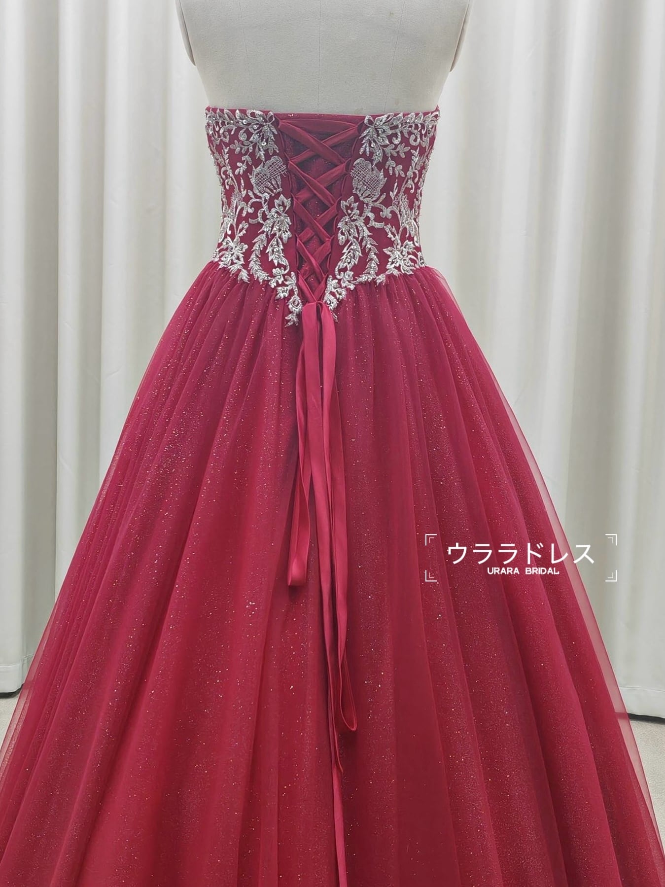 カラードレス ワインレッド 刺繍 ビスチェ Aライン チュール ロングドレス 上品 大人ドレス 演奏会 パーティー ウェディング 二次会 フルオーダー対応