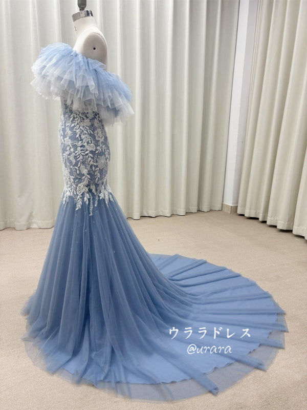 ブルーフリルマーメイド｜刺繍レース×チュールドレ