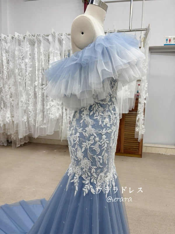 ブルーフリルマーメイド｜刺繍レース×チュールドレ