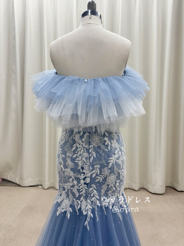 ブルーフリルマーメイド｜刺繍レース×チュールドレ