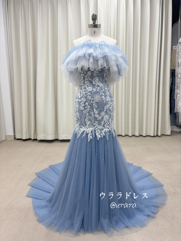 ブルーフリルマーメイド｜刺繍レース×チュールドレ