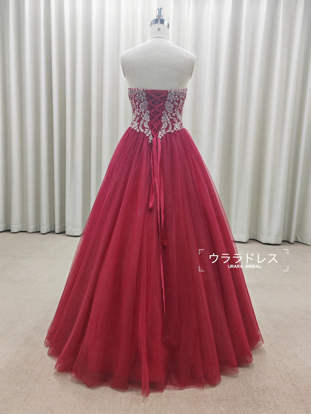 カラードレス ワインレッド 刺繍 ビスチェ Aライン チュール ロングドレス 上品 大人ドレス 演奏会 パーティー ウェディング 二次会 フルオーダー対応