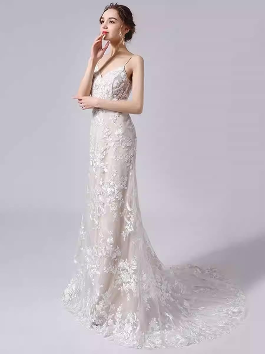 フォトウェディング ナチュラルドレス レース 花嫁 ロング丈