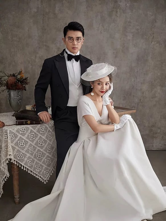 フレンチサテン ウエディングドレス 二次会 フォトウエディング