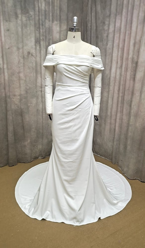 2Way オフショルダー　チューブトップ　サテン　取り外す可能　Aライン ウェディングドレス